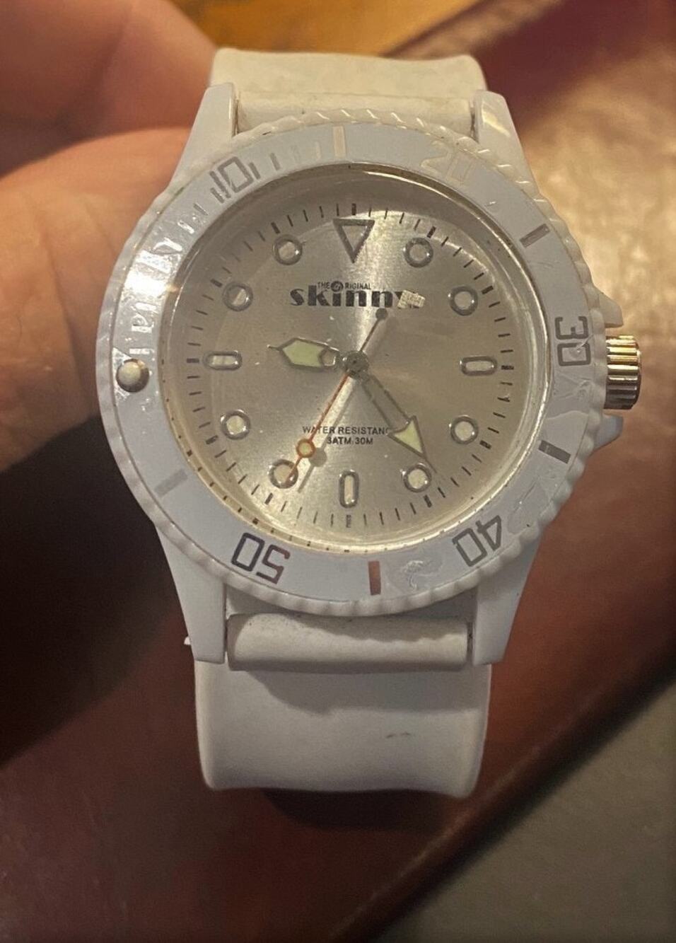 Women's The Original Skinny Watch, White Resin Case, Silver Face